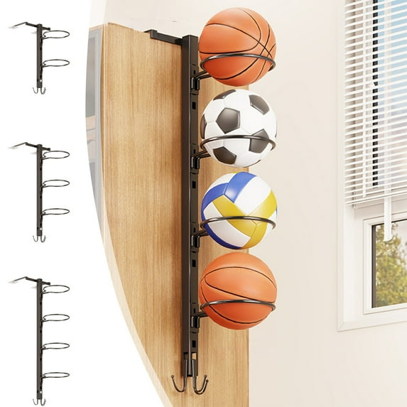SSZMDLB under $5 Basketball Storage Rack, Wall Mounted Ball Organizer, Multi-layer Sports Equipment Holder, No Drill Installation Ball Storage Solution