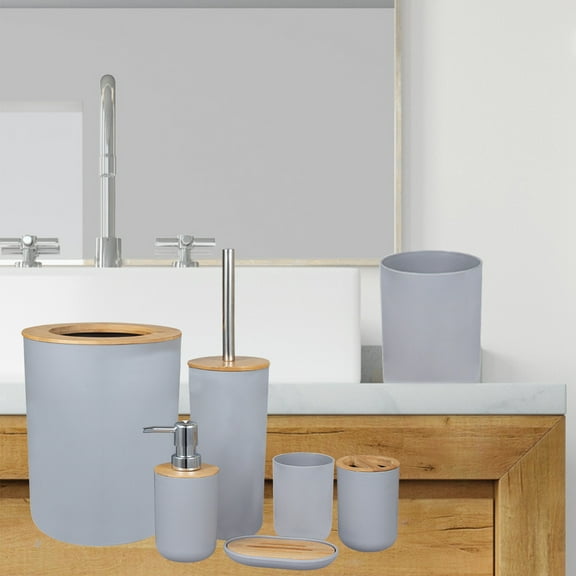 SSZMDLB under $5 Bathroom Set, 6 Piece Bathroom Accessory Collection with Soap Dispenser, Toothbrush Holder, Trash Can, Toilet Brush, Tumbler Cup, Soap Dish for Complete Bath Organization