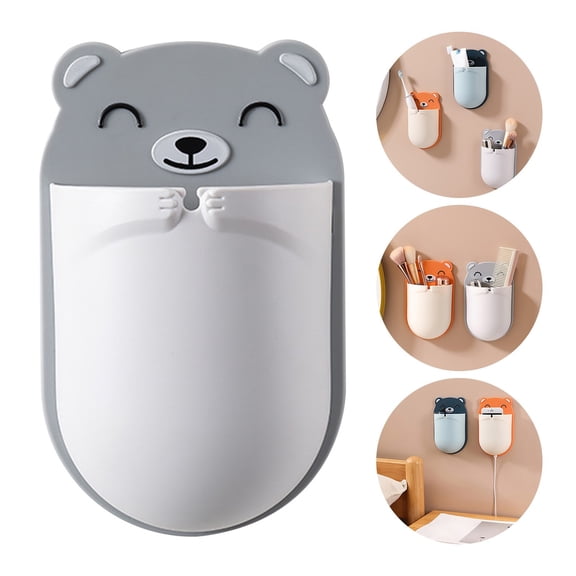 SSZMDLB under $5 Bear Toothbrush Holder, Wall Mounted Toothbrush Holder, Bathroom Storage Rack, Punch-Free Adhesive Draining Organizer for Bedside, Kitchen, Office, Countertop, Shelf, Space Saving