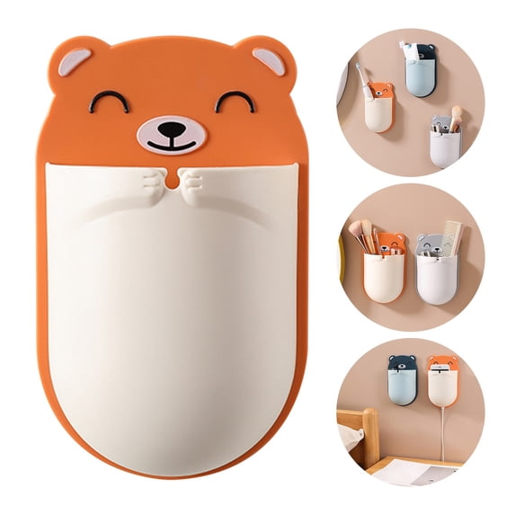 SSZMDLB under $5 Bear Toothbrush Holder, Wall Mounted Toothbrush Holder, Bathroom Storage Rack, Punch-Free Adhesive Draining Organizer for Bedside, Kitchen, Office, Countertop, Shelf, Space Saving