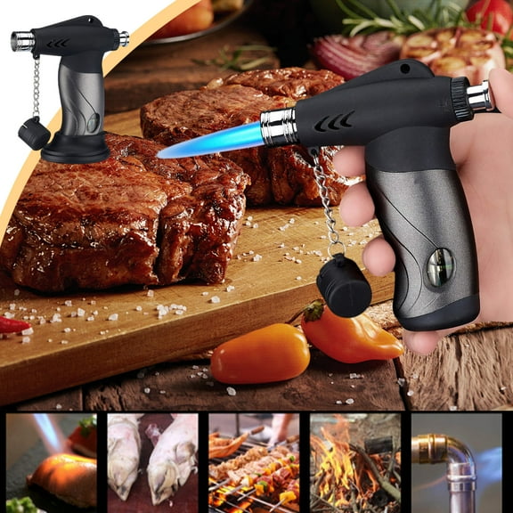 SSZMDLB under $5 Butane Lighter for Kitchen, Refillable Cooking Lighter with Safe Lock, Adjustable Flame Torch Lighter, Windproof Blue Flame Lighter for BBQ Camping, Culinary Torch for Home