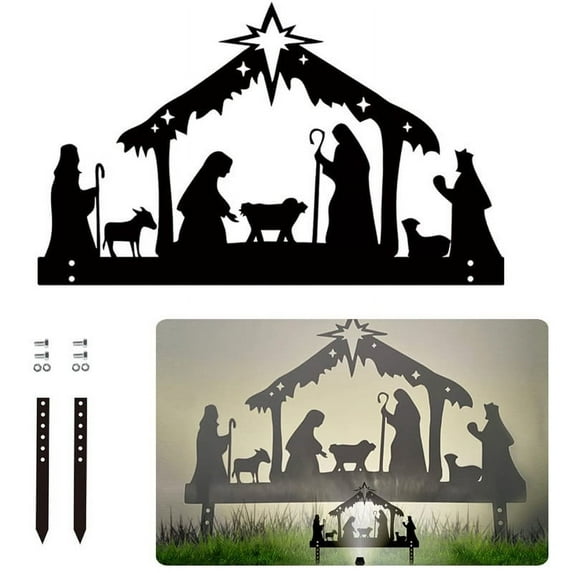 SSZMDLB under $5 Christmas Nativity Ornament, Wrought Iron Silhouette Decor, Outdoor Yard Decor, Religious Holiday Decor, Garden Scene, Porch Setup, Festive Landscape, Spiritual Celebration