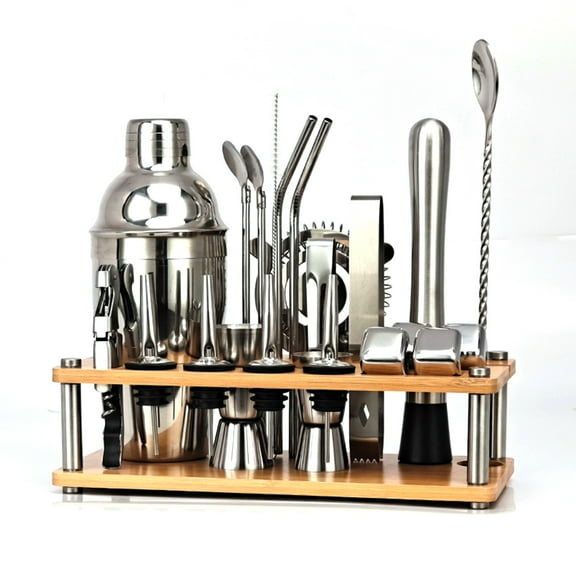 SSZMDLB under $5 Cocktail Shaker Set, 23-Piece Bartender Kit with Stand, Stainless Steel Drink Making Set for Home Bar, Complete Mixology Kit for Parties and Travel