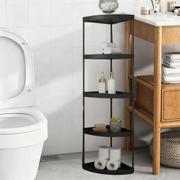 SSZMDLB under $5 Corner Shelf, Freestanding Bathroom Storage Rack, Plastic Shelving Unit for Toiletries, Multi Tier Organizer for Bathroom Kitchen and Living Room