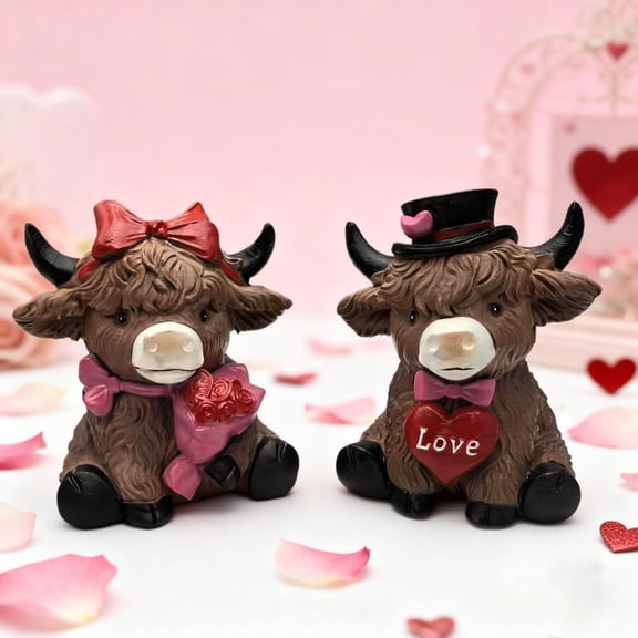 SSZMDLB under $5 Cow Resin Figurines, Cow Resin Home Decor Figurines, Couple Cow Ornaments for Valentine's Day, Romantic Animal Sculpture for Shelf, Cute Farmhouse Decor for Table