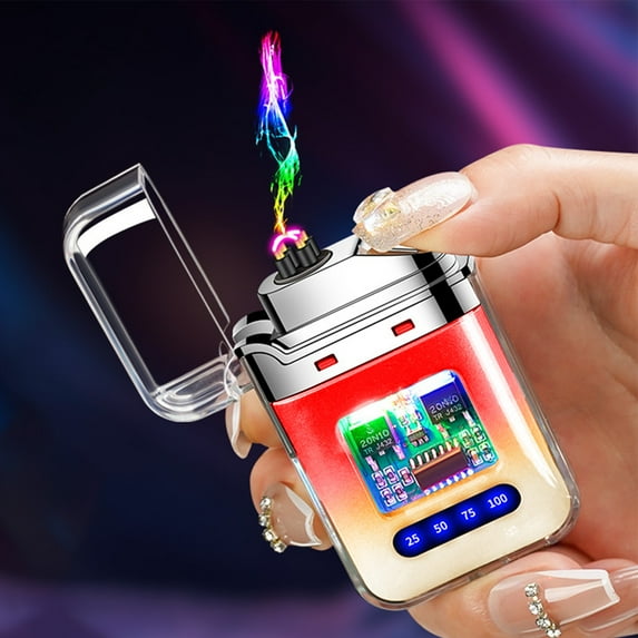 SSZMDLB under $5 Creative Personality Lighter, Transparent Cool Double Arcs, Gradient Color Windproof Lighter, Outdoor Camping Ignition Tool, Portable Pocket Flame Device, Emergency Fire Starter