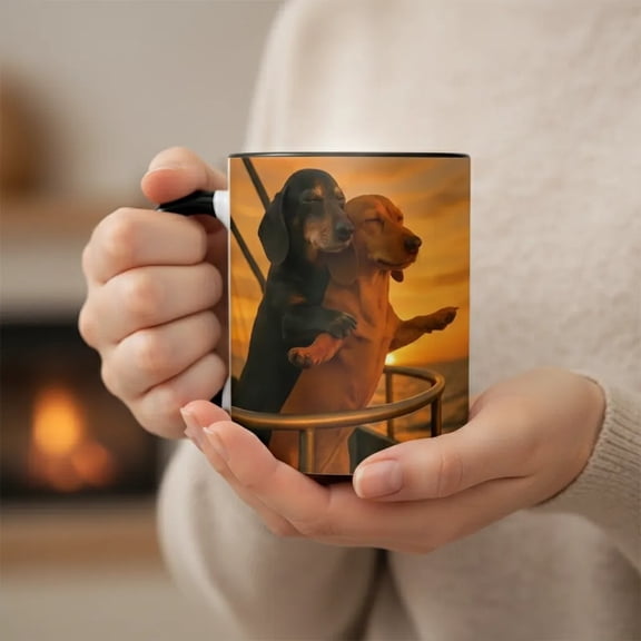 SSZMDLB under $5 Dachshund Mug, Dachshund Coffee Mug, Ceramic Dog Lover Gift, Couple Puppy Cup for Tea, Cocoa, Office Desk, Anniversary Present, Kitchenware, Cute Animal Design, Dishwasher Safe