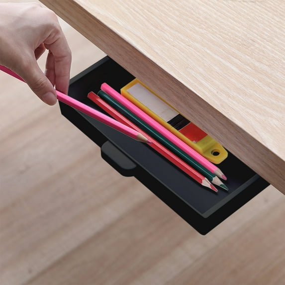 SSZMDLB under $5 Under Desk Drawer Self Adhesive Organizer Office Storage Container Home Stationery Holder for Supplies Accessories Documents Desktop Space Saving