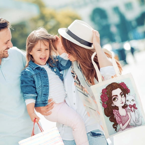 SSZMDLB under $5 Diamond Embroidery Tote Bag, Canvas Tote Shopping Bag, Diamond Embroidery Handbag, Cross Stitch DIY Bag for Groceries, Reusable Market Tote for Beach, Picnic, and Daily Errands