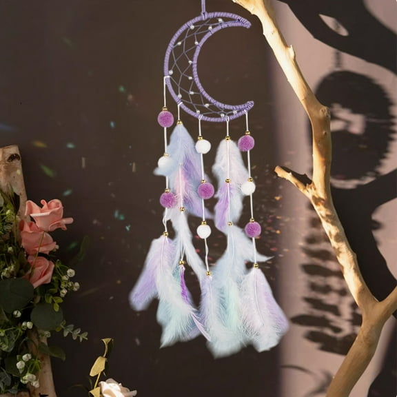 SSZMDLB under $5 Dream Catcher Wall Hanging, Crescent Moon Dreamcatcher with Colorful Feathers, Handmade Bedroom Decor for Wall Display, Bohemian Style Room Decor for Living Space