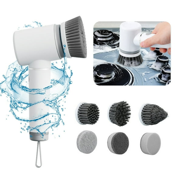 SSZMDLB under $5 Electric Scrubber, Battery Powered Cleaning Brush, 6 Replaceable Head Scrubber, Grout Tile Floor Scrubber, Bathroom Kitchen Utility Tool, Electric Scouring Brush