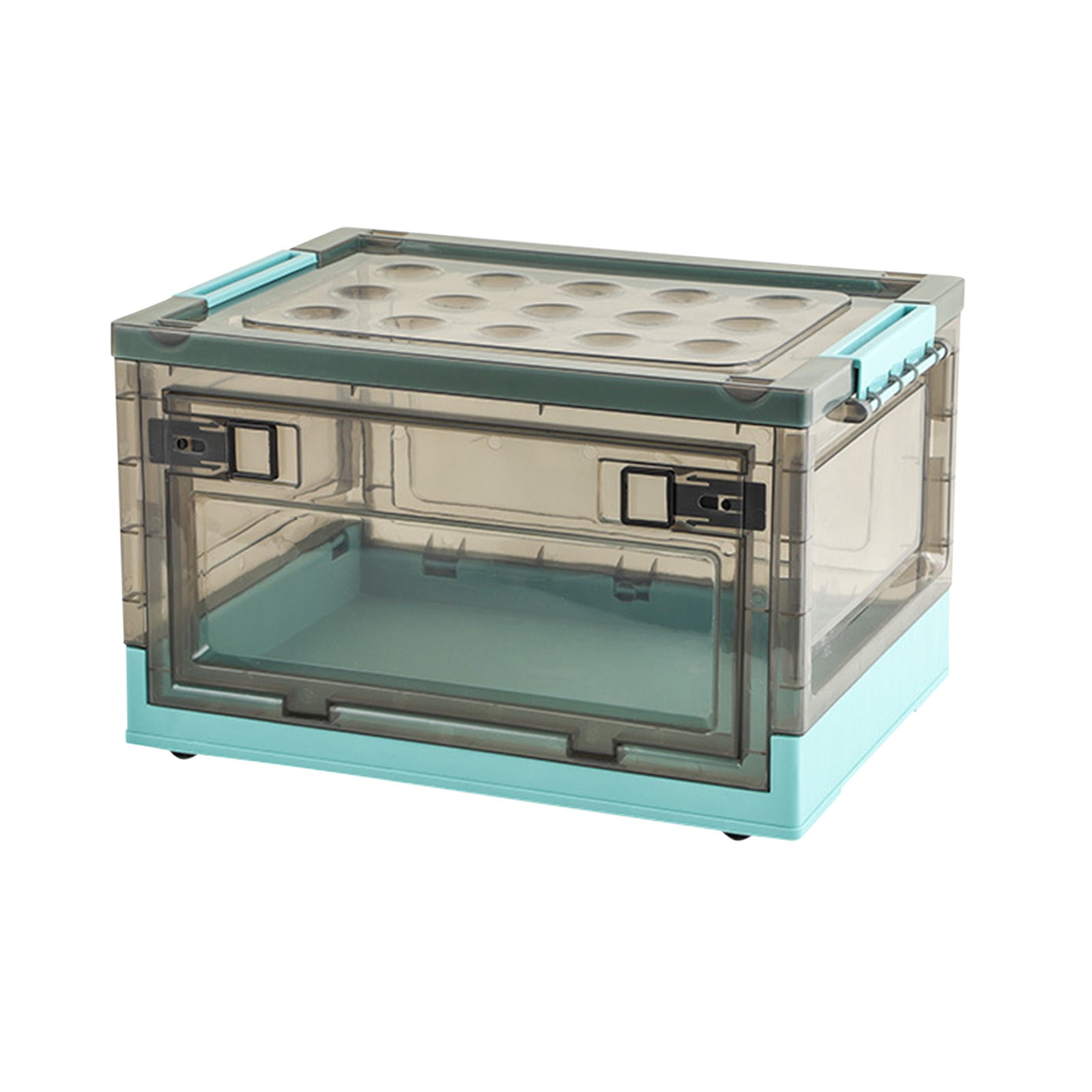 SSZMDLB under $5 Foldable Storage Bin, Foldable Storage Bin, Clear Plastic Organizer Box with Lid, Front Opening Container for Clothes Toys, Stackable Bin for Home Dorm Garage