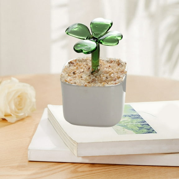 SSZMDLB under $5 Glass Clover Planter, Potted Ornament, Glass Succulents Planter, Glazed Four Leaf Clover Crafts for Desk and Shelf, Mini Decorative Centerpiece for Home and Office