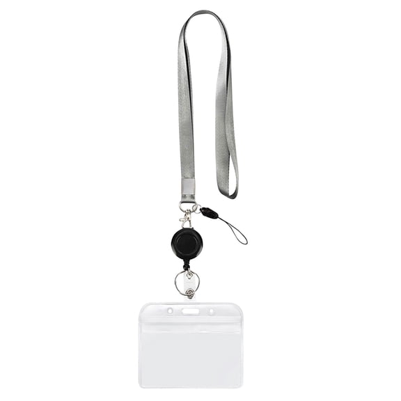 SSZMDLB under $5 Id Card Holder, Clear Card Holder Sleeves, PVC Badge Protectors with Lanyard Clip, Horizontal ID Card Case for Documents, Reusable Pouch for Events Work