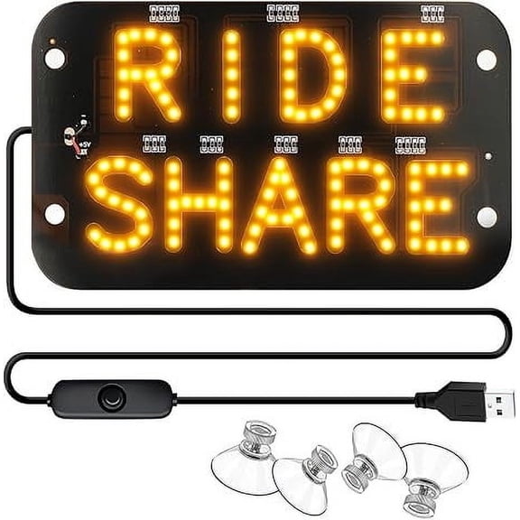 SSZMDLB under $5 LED Car Sign, LED Car Sign, Windshield Light for Drivers, USB Powered Ride Hailing Light with Suction Cups, Illuminated Vehicle Sign for Night Visibility