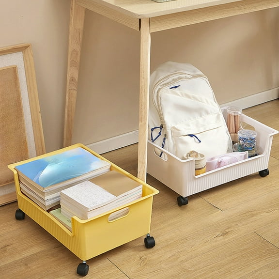 SSZMDLB under $5 Multi-Functional Rolling Storage Box, Under Desk Organizer with Wheels, for Stationery Sundries Office Home, Mobile Plastic Container Bin