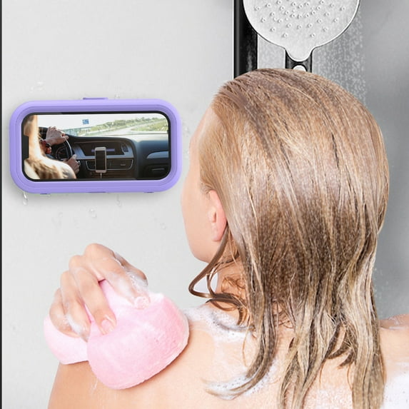SSZMDLB under $5 Phone Holder, Shower Phone Holder, Waterproof Rotatable Bathroom Phone Stand, Wall Mount No Drill Phone Case, for Shower Bath Tub, Touchscreen Clear Sound Speaker