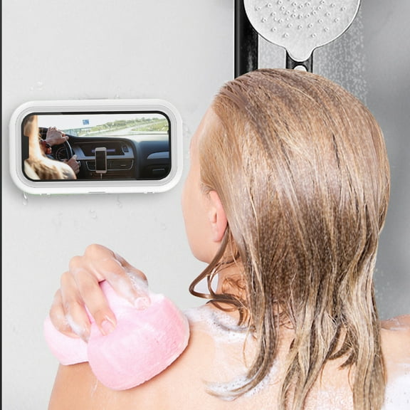 SSZMDLB under $5 Phone Holder, Shower Phone Holder, Waterproof Rotatable Bathroom Phone Stand, Wall Mount No Drill Phone Case, for Shower Bath Tub, Touchscreen Clear Sound Speaker