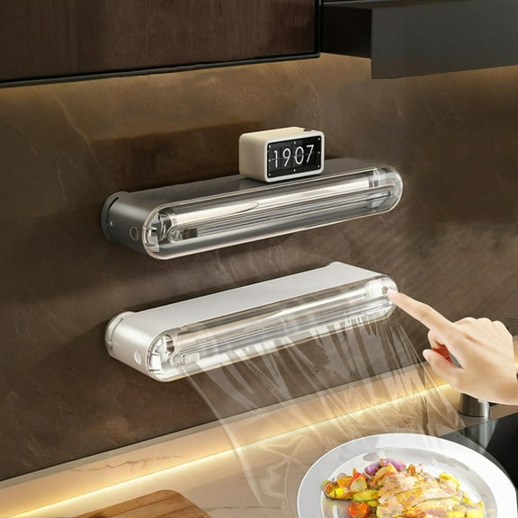 SSZMDLB under $5 Plastic Wrap Dispenser, Aluminum Foil Cutter, Refillable Food Wrap Organizer with Built-in Cutter for Kitchen Countertop Refrigerator Storage