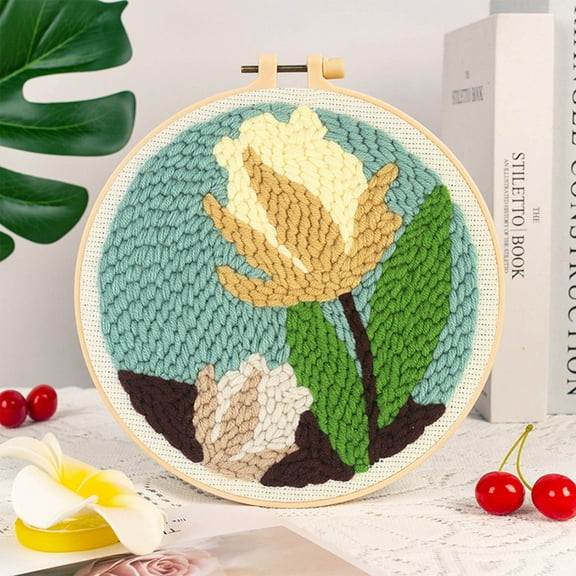 SSZMDLB under $5 Punch Needle Embroidery Kit, Coarse Yarn Poke Embroidery Kit, DIY Flower Series Poke Needle Craft, Poke Embroidery Material Package for Beginners, Floral Design Punch Needle Kit