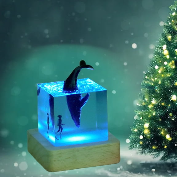 SSZMDLB under $5 Resin Night Light, Resin Ornament, Glowing Mini USB Desk Decor, Colorful Marine Figure with Light Base, Cool Gift for Home Office and Bedroom, Relaxing Decoration