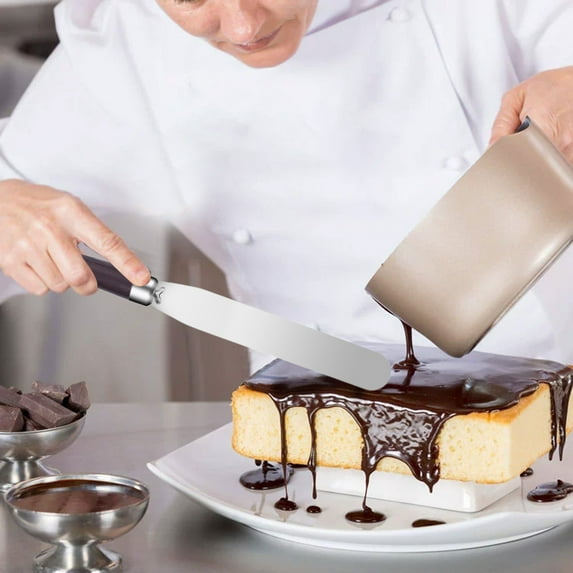 SSZMDLB under $5 Stainless Steel Offset Spatula, Cake Icing Spreader with Wood Handle, Baking Decorating Tool for Frosting and Cream, Professional Kitchen Utensil for Cake Making