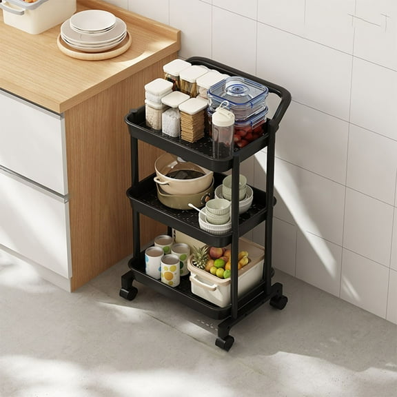 SSZMDLB under $5 Storage Cart, Mobile Shelving Unit Adjustable Tier Shelves, Floor Storage Rack Rolling Organizer, Storage Shelves for Kitchen Bathroom Pantry Living Room Office Snack Storage