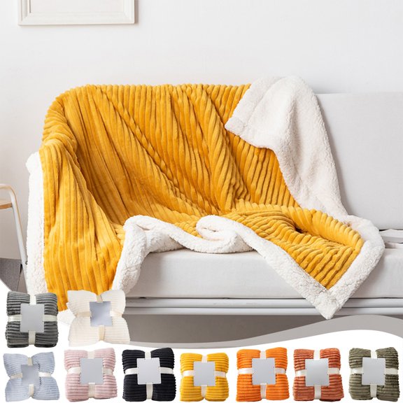 SSZMDLB under $5 Thickened Double Solid Striped Flannel Pulled Rug Sofa Cover Soft Warm Cozy Blanket for Bedroom Living Room Office Dormitory Guest Room Winter Season Indoor Use