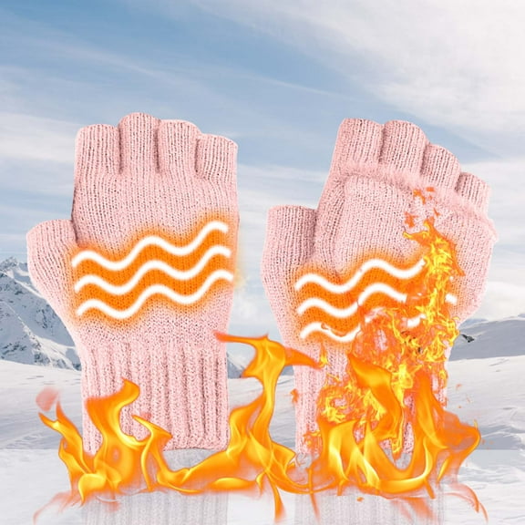 SSZMDLB under $5 USB Heating Gloves, Half Finger Flip Fleece Lining, Knitted Winter Warm Glove, Palm Back Hand Warmer, Rechargeable for Office, Outdoor, Commute, Travel, Cold Weather