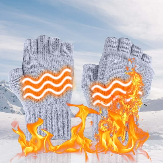 SSZMDLB under $5 USB Heating Gloves, Half Finger Flip Fleece Lining, Knitted Winter Warm Glove, Palm Back Hand Warmer, Rechargeable for Office, Outdoor, Commute, Travel, Cold Weather