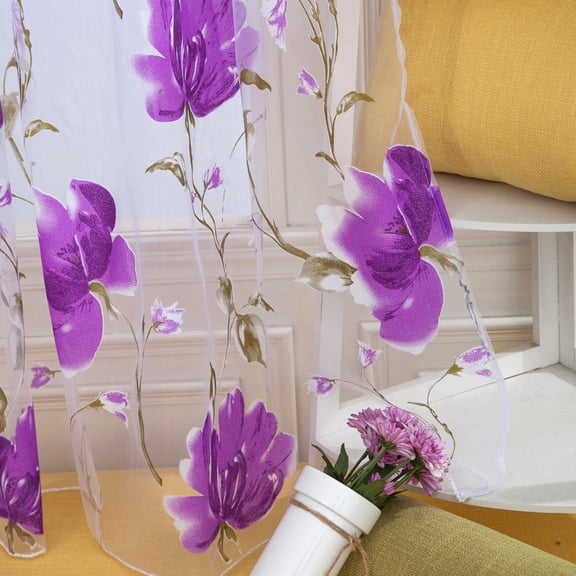 SSZMDLB under $5 Voile Curtains, Voile Curtains, Sheer Net Curtains with Floral Pattern for Door Window, Light Filtering Window Treatment for Living Room, Decorative Panel for Bedroom Home