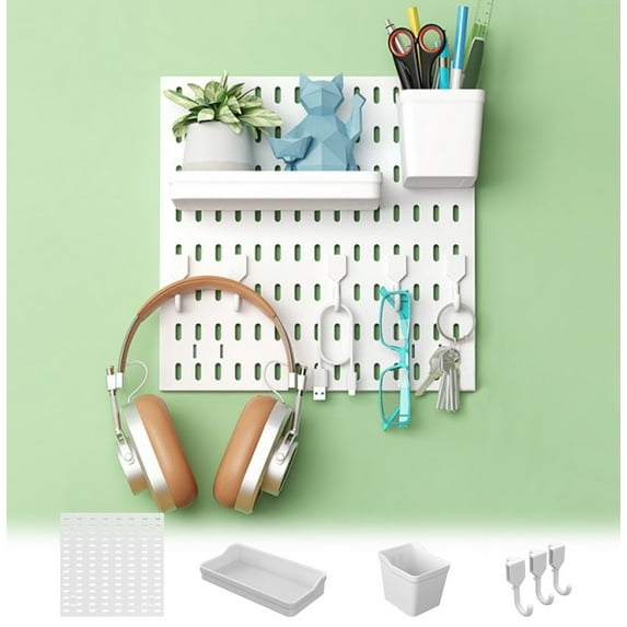 SSZMDLB under $5 Wall Organizer, Hole Board Shelf, Wall Hanging Storage System, Modular Puzzle Shelving Unit with Hooks for Kitchen, Bathroom, Dorm, Garage, Entryway, Living Room, Bedroom, Office