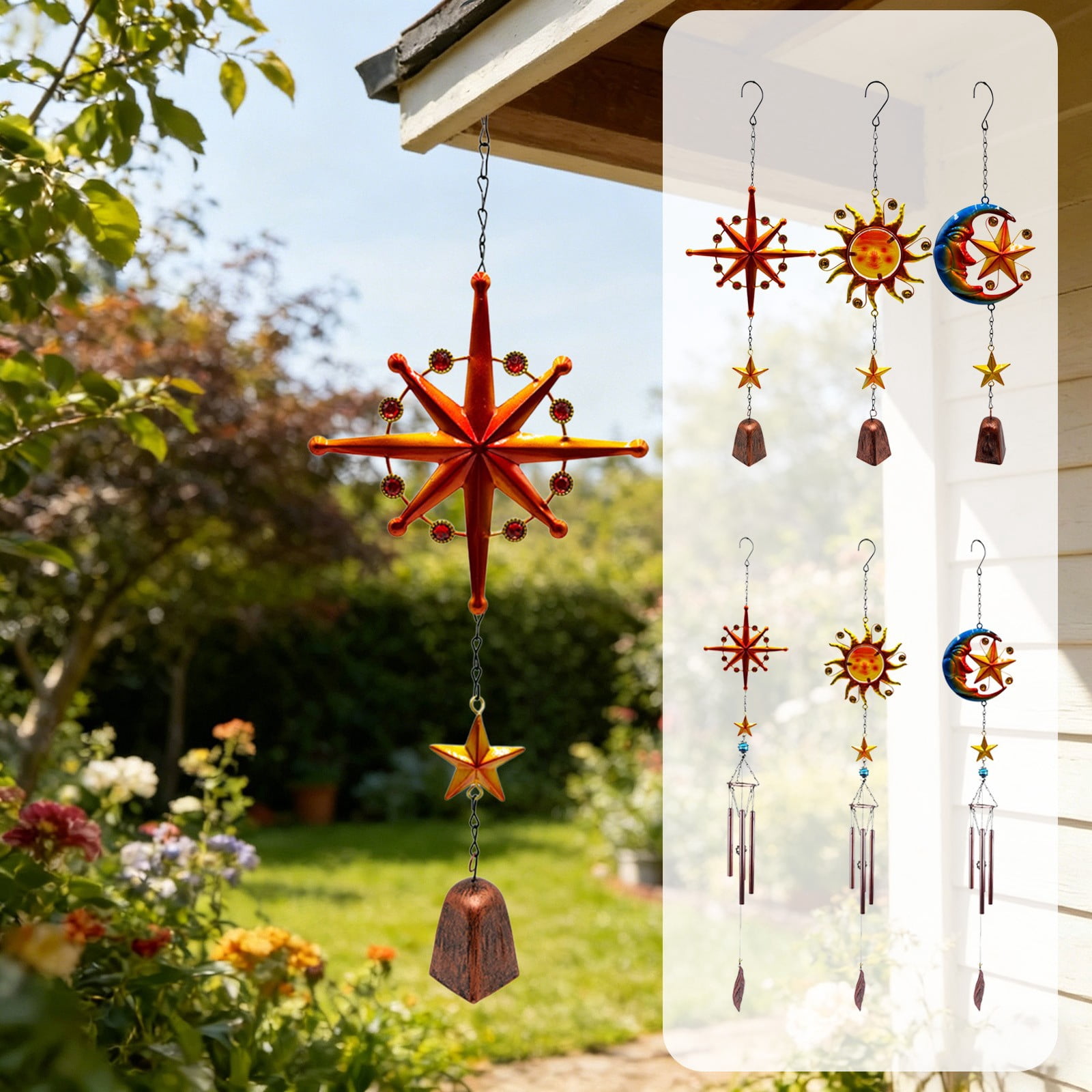 SSZMDLB 6Pcs Wind Chime Iron Art Crafts Pendant, Handcrafted Metal Wind Chimes for Outdoor Garden Decoration, Hanging Bell Windchime for Patio Porch Home Decor, Artistic Pendant Ornaments