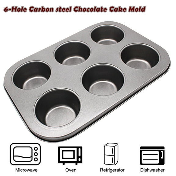 SSZMDLB Half Round Cake Molds, Carbon Steel Non-Stick 6-Cavity Baking Pan, DIY Chocolate Cupcake Muffin for Oven, Microwave, Dishwasher Safe, Reusable Cake Baking Tray