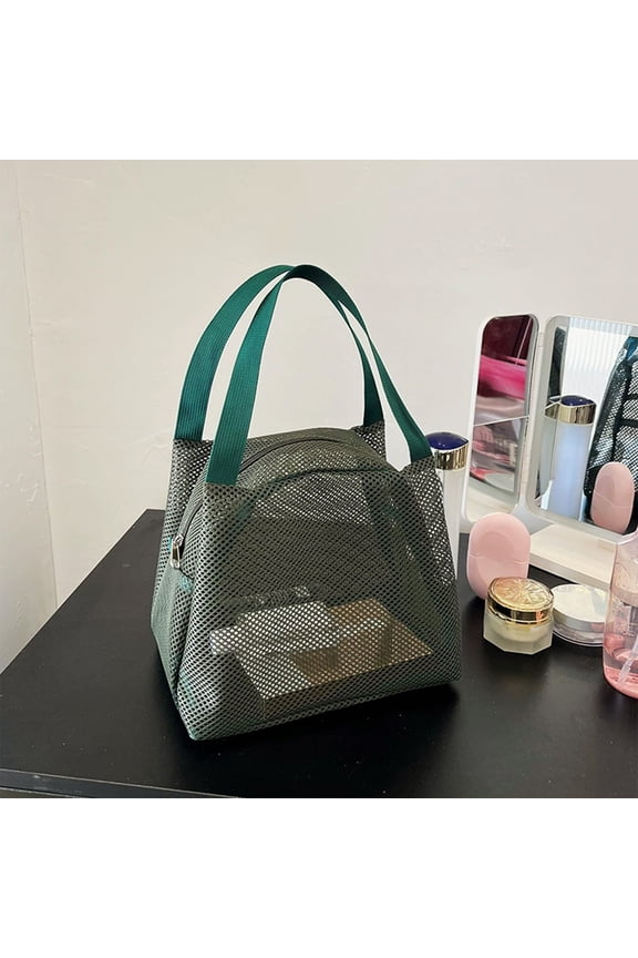 Mesh Wash Bag, Breathable Cosmetic Organizer with Visual Mesh, Portable Large Capacity Travel Bag for Toiletries, Beach, Gym, Handheld Storage Pouch