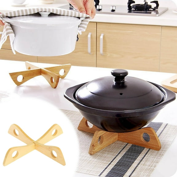 SSZMDLB Pot Rack Insulated Pot Holder, Heat Resistant Wooden Pot Base Bracket for Pots Pans Bowls, Non-Slip Cookware Stand for Stove Top Countertop, Pot Bowl Pad Frame
