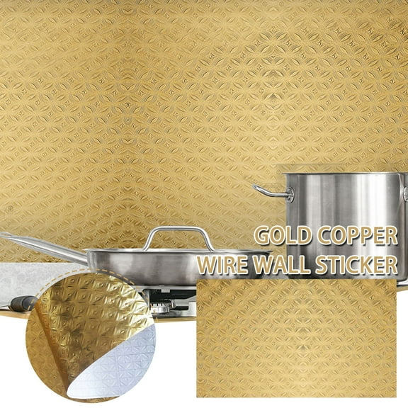 SSZMDLB Tin Foil Wall Sticker, Copper Wire Pattern Sticker, Oil Proof Kitchen Wallpaper, Splatter Guard Peel and Stick, Backsplash Tile Sticker, Range Hood Cover, Stove Wall Protector