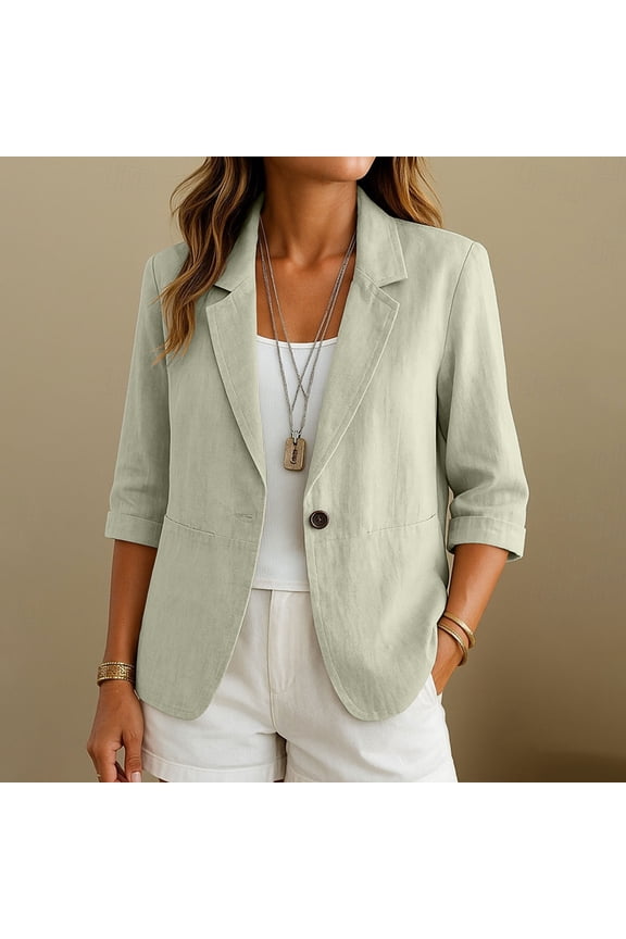 Women Casual Work Blazer Collared 3/4 Sleeve Button Down Jacket Loose Fit Office Business Basic Solid Tops for Spring Summer Daily Commute Layering, Gray 2XL