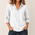 thumbnail image 1 of SSZMDLB Women Collared 3/4 Sleeve Button Down Blouse Casual Basic Top for Work Vacation Summer, White S, 1 of 6
