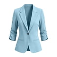 thumbnail image 1 of SSZMDLB Women Collared 3/4 Sleeve Ruched Blazer Slim Fit Office Work Jacket for Women Business Casual Tops Elegant Solid Spring Fall, Blue L, 1 of 4