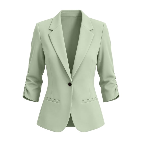 SSZMDLB Women Collared 3/4 Sleeve Ruched Blazer Slim Fit Office Work Jacket for Women Business Casual Tops Elegant Solid Spring Fall, Green XL