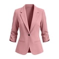thumbnail image 1 of SSZMDLB Women Collared 3/4 Sleeve Ruched Blazer Slim Fit Office Work Jacket for Women Business Casual Tops Elegant Solid Spring Fall, Pink M, 1 of 4