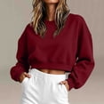 thumbnail image 1 of SSZMDLB Women Cropped Sweater Round Neck Long Sleeve Casual Solid Knit Tops for Summer Beach Loose Fit Trendy, Wine L, 1 of 5