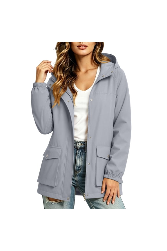 Women Fall Winter Hooded Button Up Casual Coat Jacket Oversized Fleece Lined Outerwear Warm Basic Solid Cover Up Long Sleeve Everyday Wear Fashion Tops, Gray S