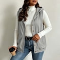 thumbnail image 1 of SSZMDLB Women Fall Winter Sleeveless Button Down Hooded Vest Plus Size Open Front Casual Solid Basic Layering Tops, Gray S, 1 of 5