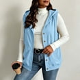 thumbnail image 1 of SSZMDLB Women Fall Winter Sleeveless Button Down Hooded Vest Plus Size Open Front Casual Solid Basic Layering Tops, Light Blue 2XL, 1 of 5
