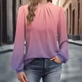 thumbnail image 1 of SSZMDLB Women High Neck Long Sleeve Blouse Pleated Flowy Casual Tops Solid Gradient Basic Beach Shirts Summer Outfits For Women Fashion Vacation Clothes, Hot Pink XL, 1 of 6