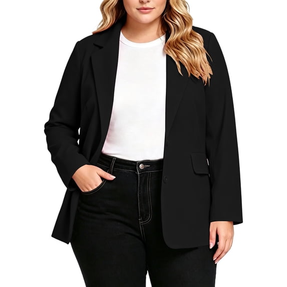 SSZMDLB Women Long Sleeve Button Down Open Front Blazer Business Casual Work Office Blazers Plus Size Fall Winter Solid Tops Dressy Trendy Knit Jacket Outfits, Black 3XL