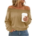 thumbnail image 1 of SSZMDLB Women Off Shoulder Long Sleeve Sweater Casual Loose Fit Comfy Basic Tops For Party Daily Wear Fall Winter, Khaki XL, 1 of 7