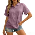 thumbnail image 1 of SSZMDLB Women Plus Size Button Down Shirt Short Sleeve Collared Tunic Tops Casual Loose Fit Tee Blouses for Summer Party Work Vacation Outfits, Purple 3XL, 1 of 8